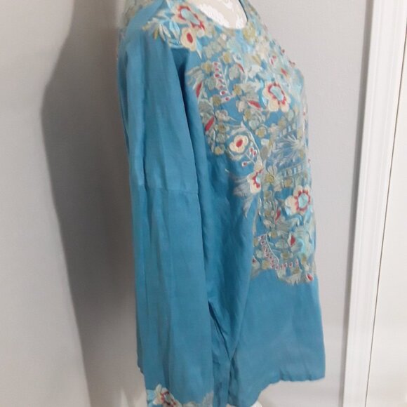 New Johnny Was lovely light blue embroidered Linen Tunic size XL - Picture 6 of 14